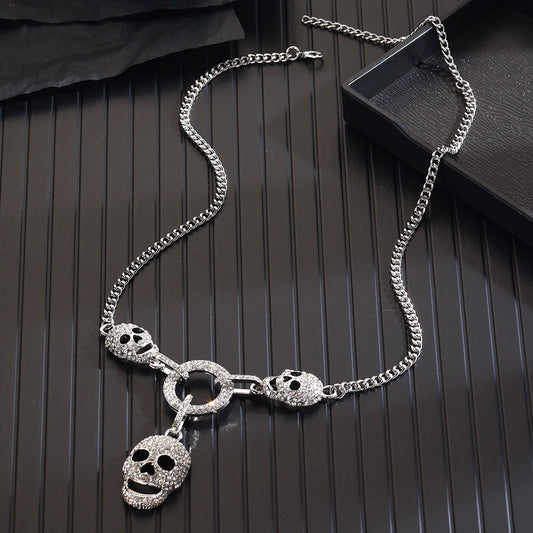 Silver rhinestone skull necklace