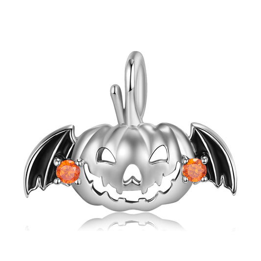S925 sterling silver epoxy hollow flying pumpkin necklace