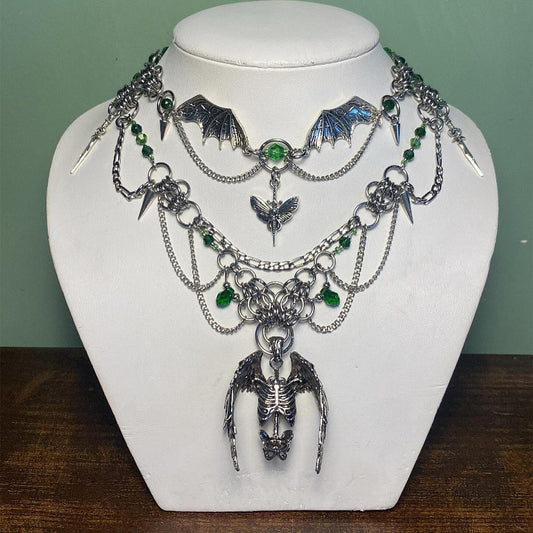 Halloween Retro Dark Skull Angel Necklace