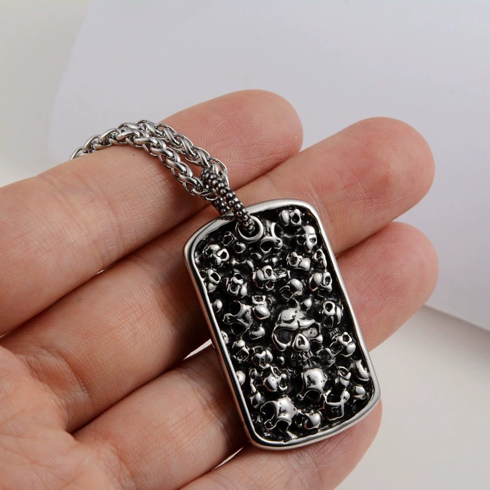 Vintage Skull Military Medal Pendant Necklace