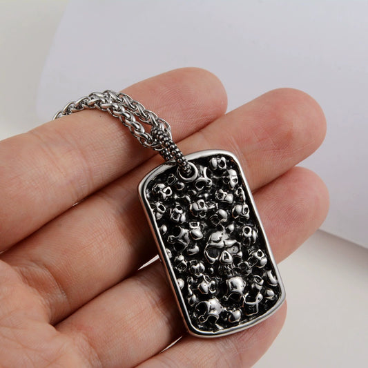 Vintage Skull Military Medal Pendant Necklace