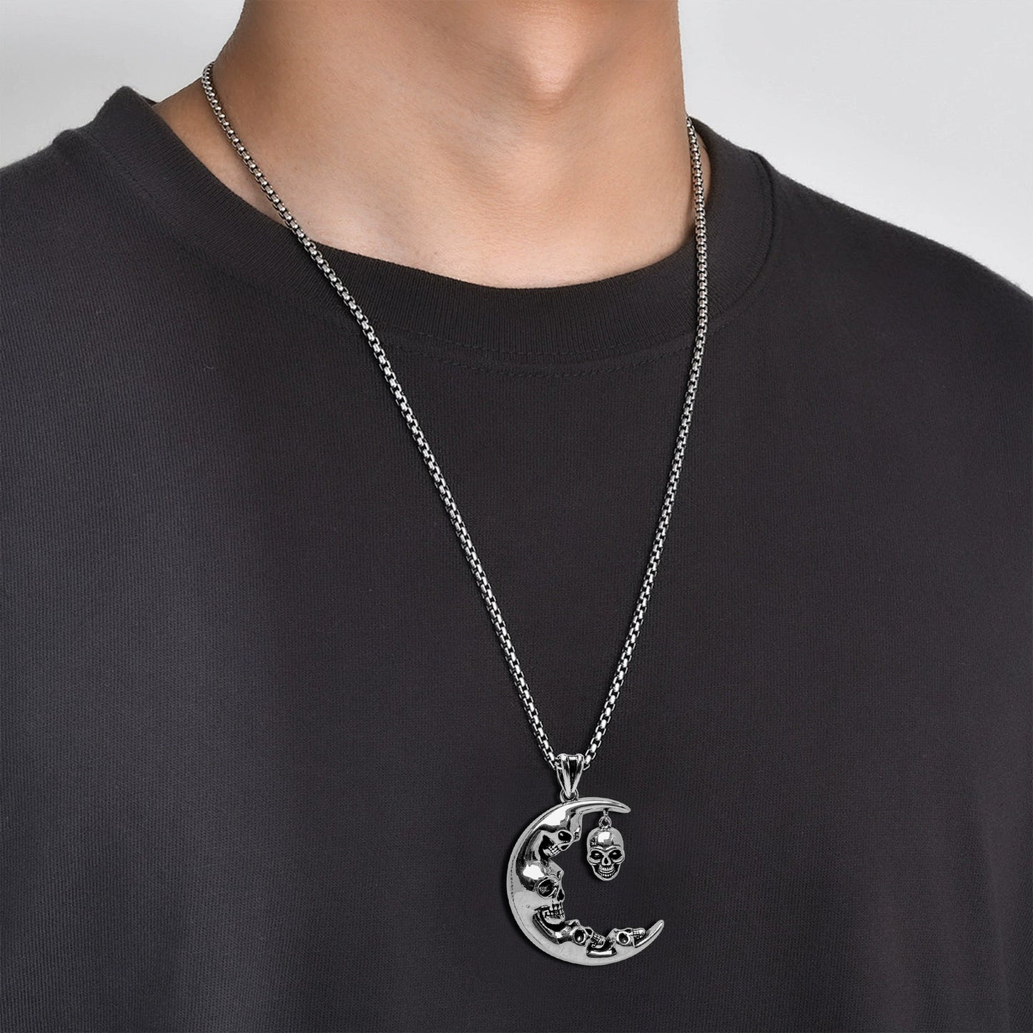 Vintage Gothic Moon Skull Necklace