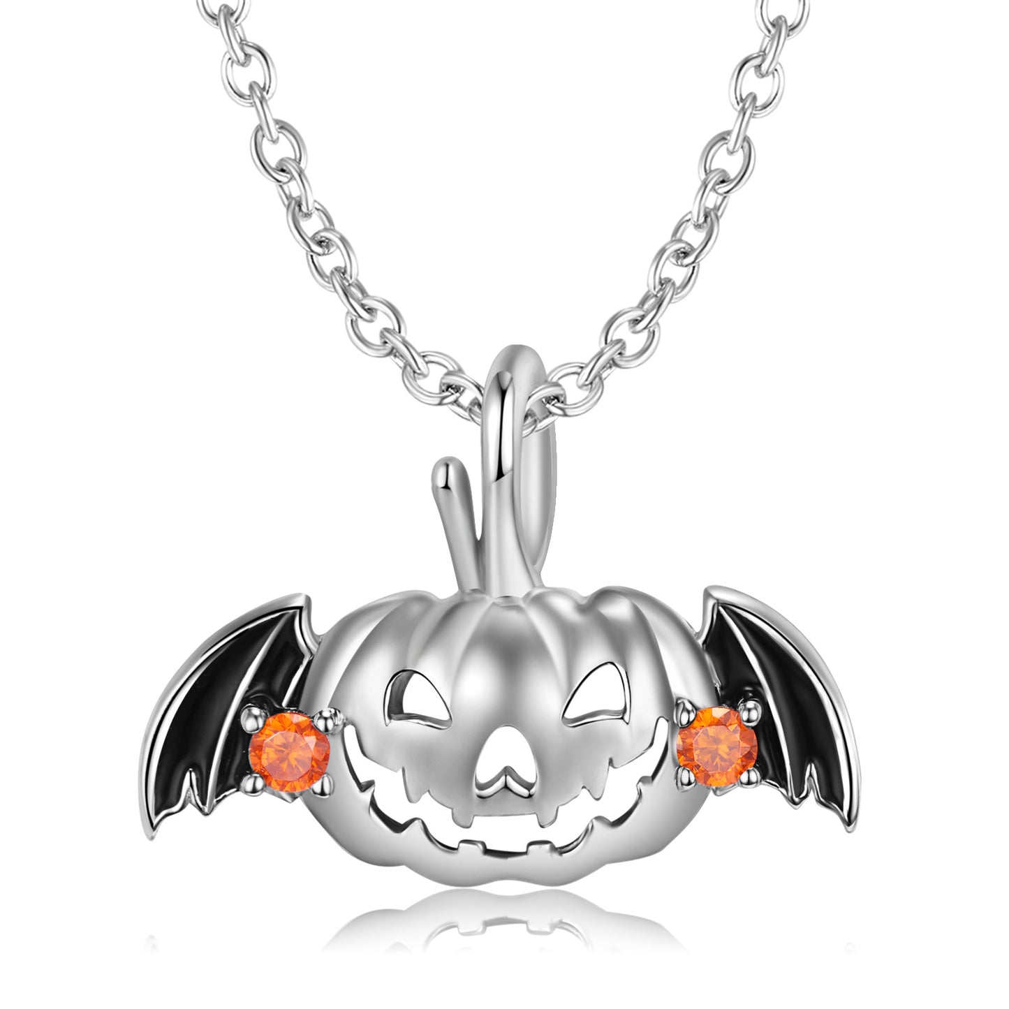 S925 sterling silver epoxy hollow flying pumpkin necklace