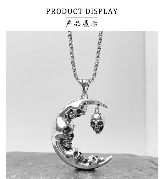 Vintage Gothic Moon Skull Necklace