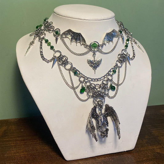 Halloween Retro Dark Skull Angel Necklace