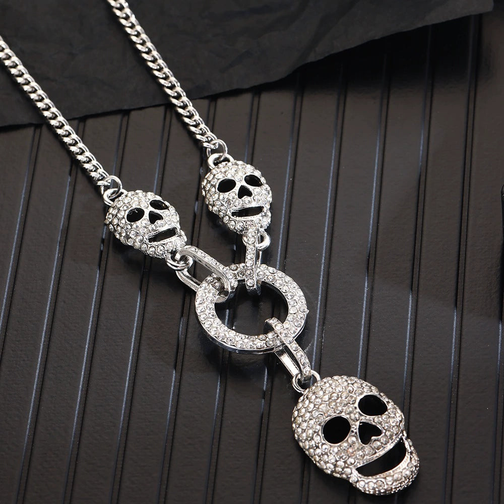 Silver rhinestone skull necklace
