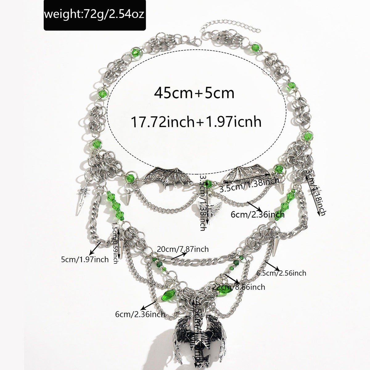 Halloween Retro Dark Skull Angel Necklace
