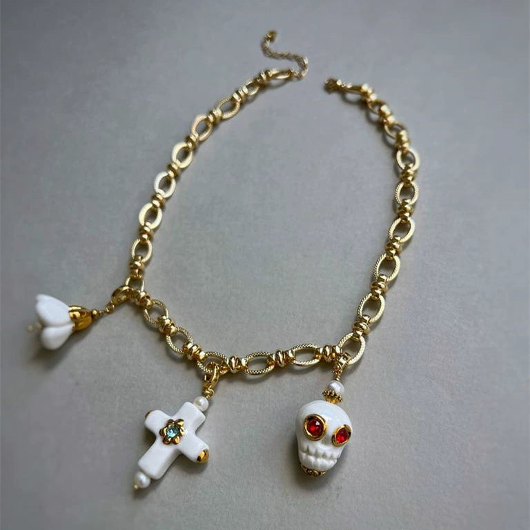 Halloween Skull Cross Necklace