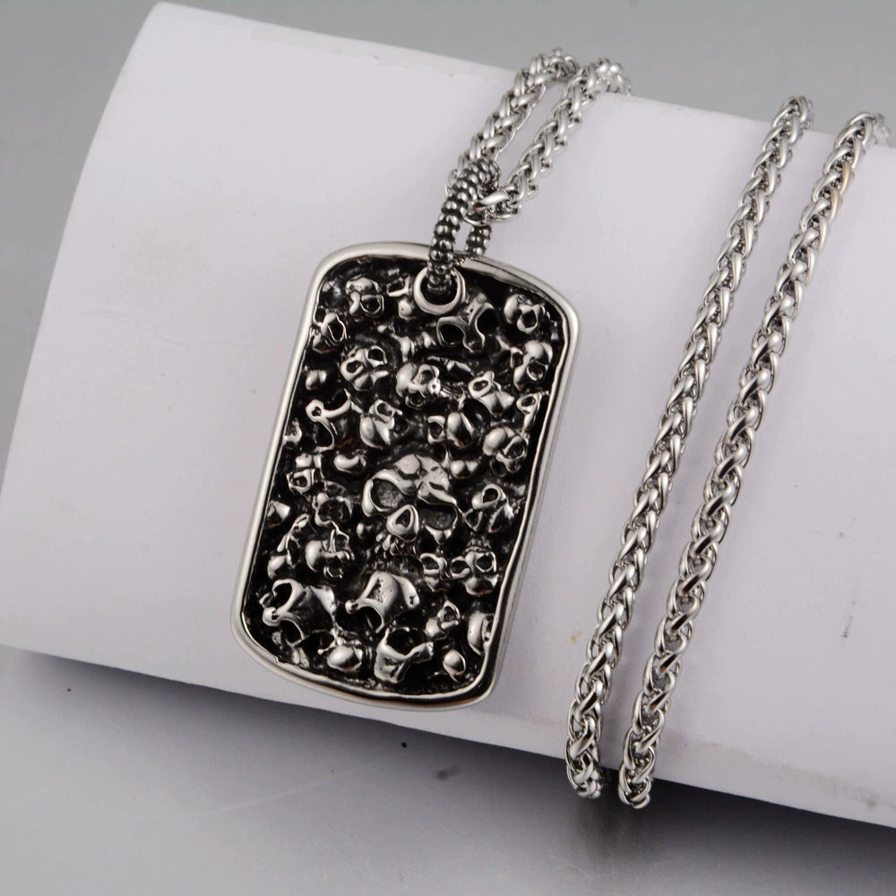 Vintage Skull Military Medal Pendant Necklace