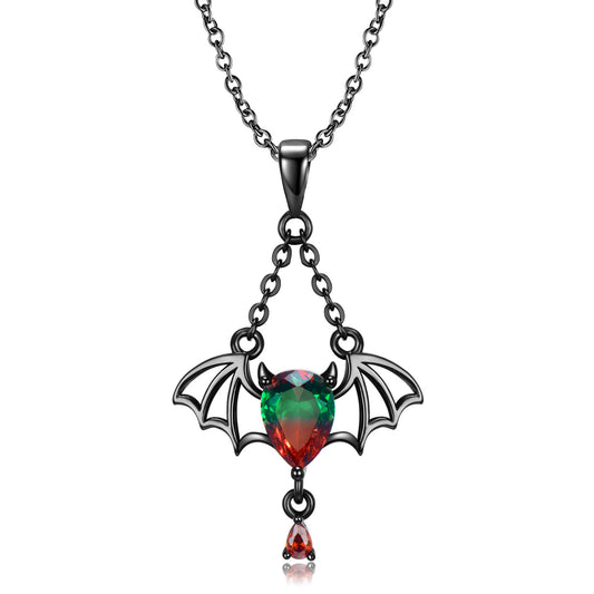 S925 sterling silver electroplated black bat pendant necklace