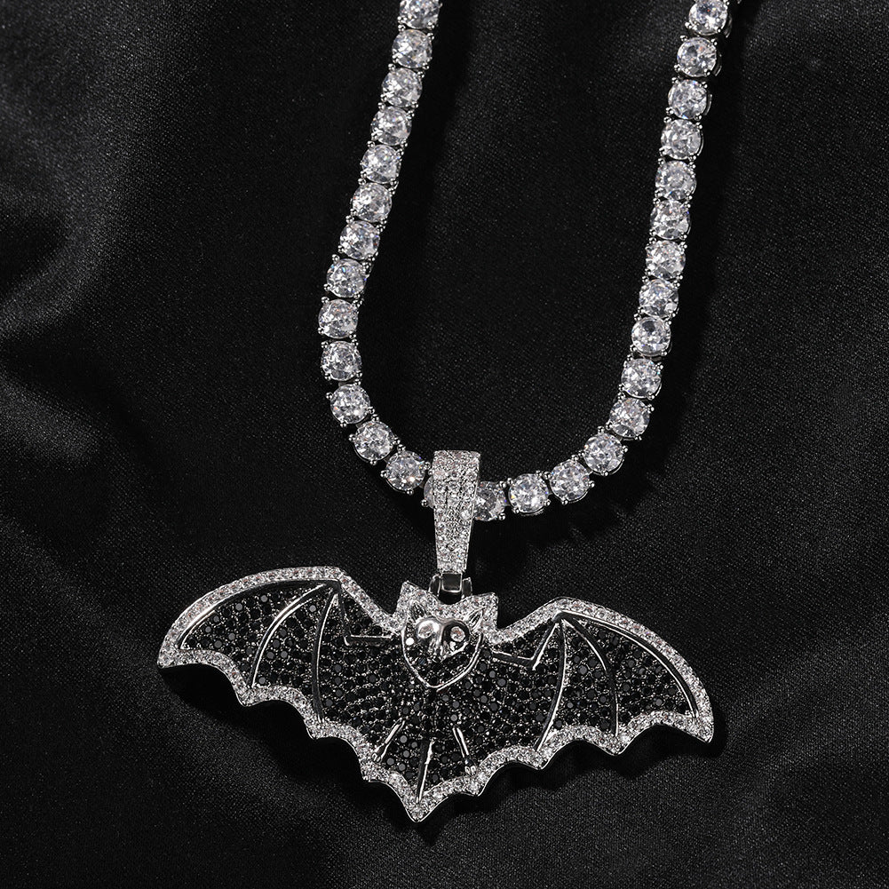 Dark Gothic style full diamond bat necklace