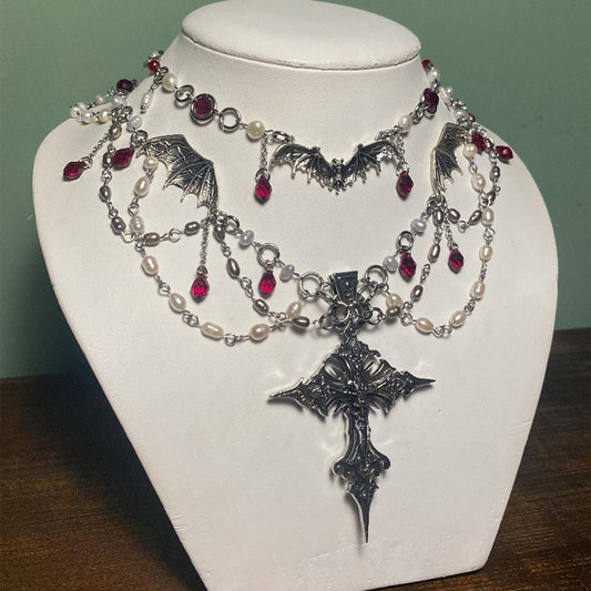 Halloween Cross Retro Dark Heavy Gothic Style Necklace