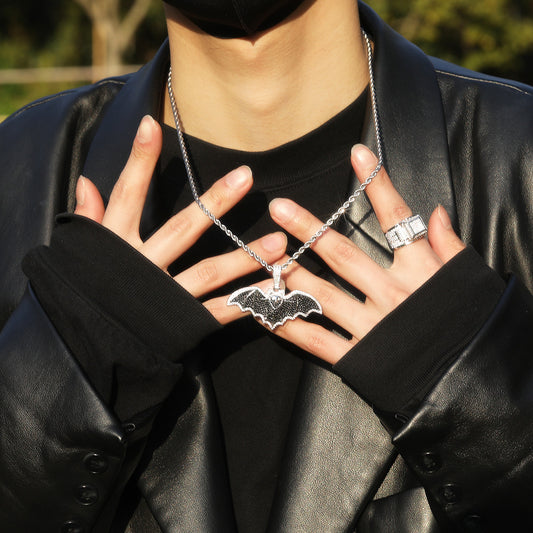 Dark Gothic style full diamond bat necklace