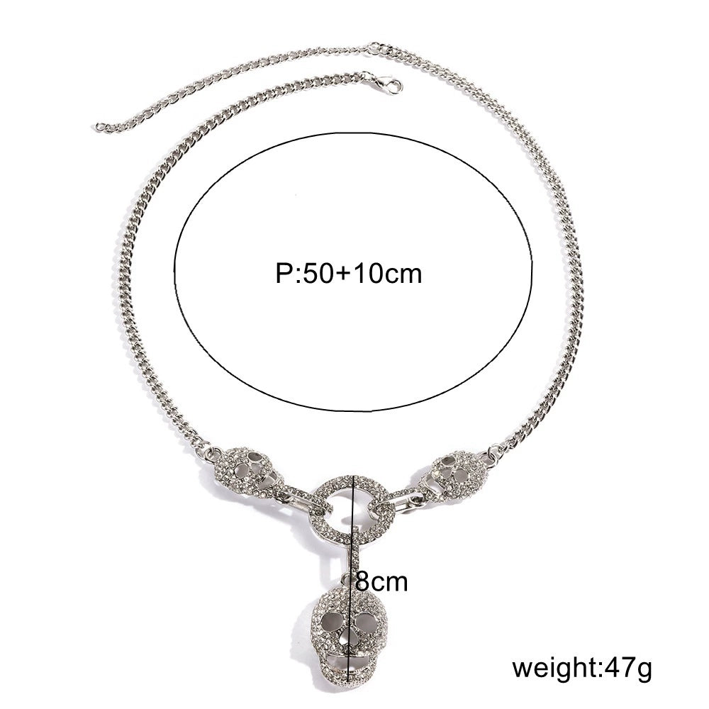 Silver rhinestone skull necklace