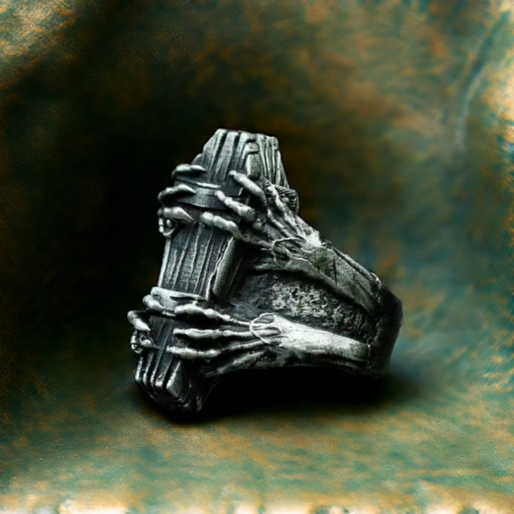 Stainless Steel Handmade Coffin-Shaped Skull Rings