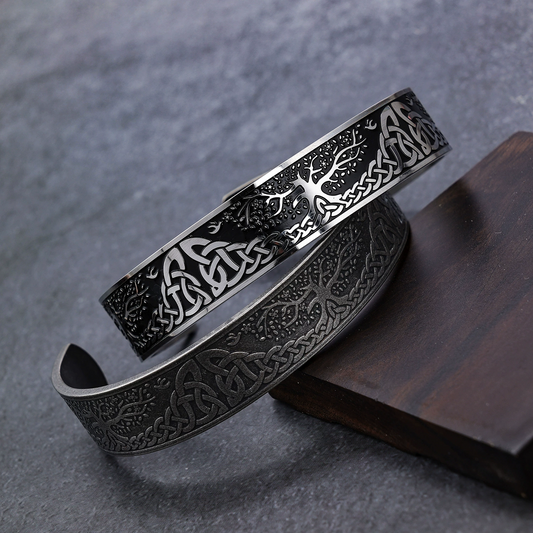 Tree of Life Mesh Stainless Steel Open Cuff Bracelet