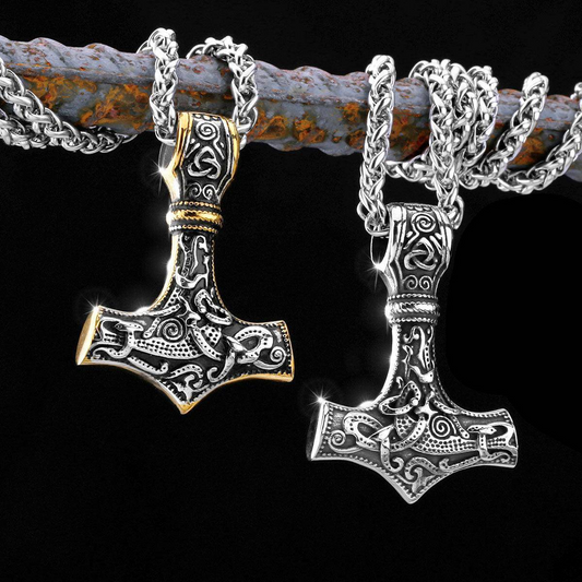 Viking Stainless Steel Mjölnir Pendant with 60cm Dragon-Bone Chain | Norse Mythology Inspired Necklace