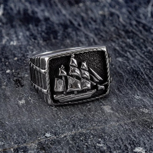 Stainless Steel Sailing Ship Viking Retro Ring