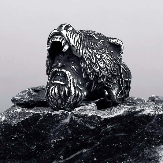 Stainless Steel Viking Bear - Man Personalized Finger Ring for Men: A Retro - themed Ring