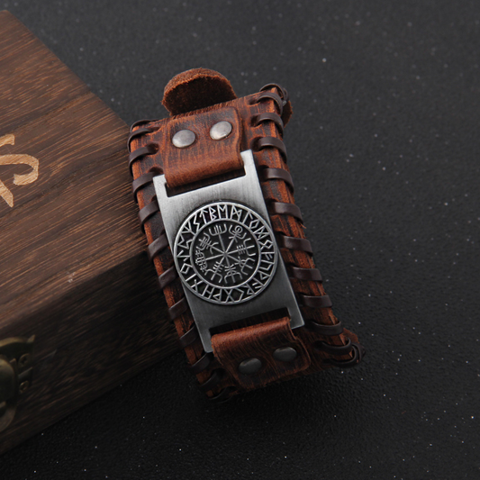 Viking Pirate Bracelets, Retro Compass Leather Bracelets, Premium First Layer Horsehide Bracelets for Men