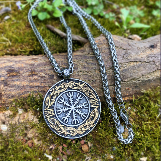 Nordic Viking Stainless Steel Compass Compass Reversible Necklace with 60cm Keel Chain