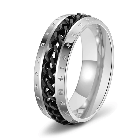 Nordic Viking Script Chain Ring for Trendy Men. Made of Titanium Steel, with Bottle - opener Function and Rotatable Feature