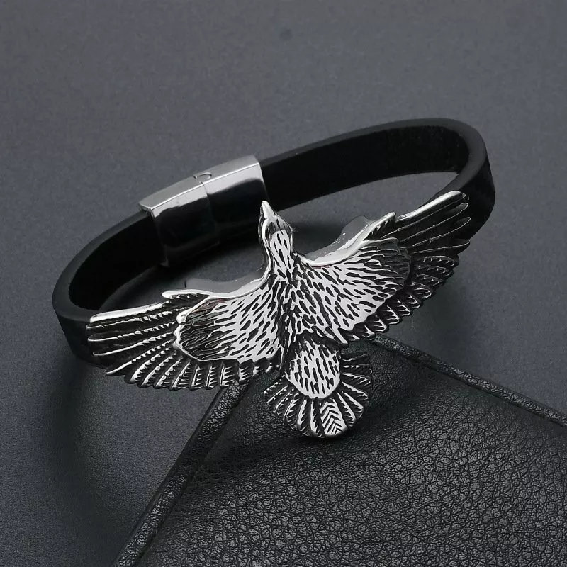 Leather Winged Eagle Stainless Steel Bracelet: Embodying Freedom and Strength