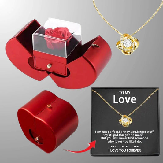 3 in 1 Preserved Eternal Rose Jewelry Box With Necklace